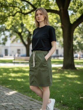 Pact daily twill drawstring Utility green skirt